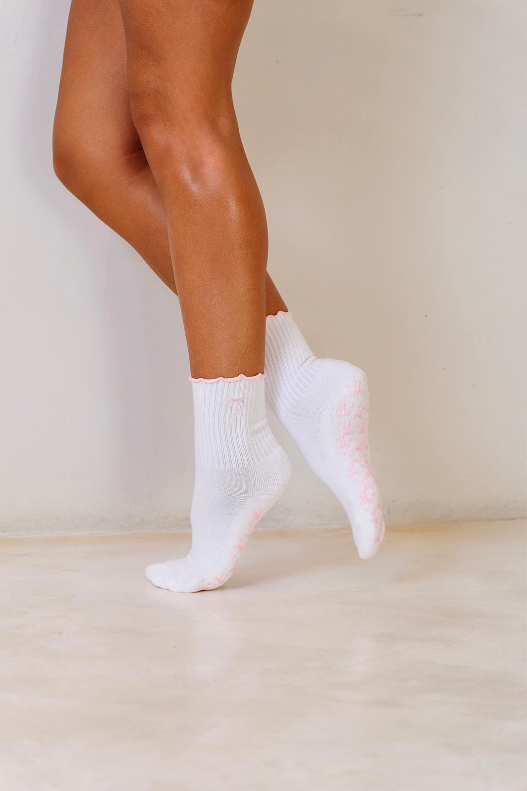 Beautiful Bow Blush Pink Grip Sock